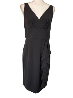 Lauren Ralph Lauren Black Ruffle Faux Wrap Sheath Dress 8 LBD Classic Timeless